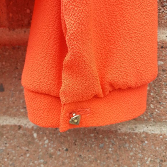 Flowy blouse, Cut out Satin effect long sleeve with High Low hem, XS - Picture 6 of 6